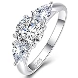 Bonlavie Silver Ring for Women, 925 Sterling Silver Pear and Round Cut White Cubic Zirconia Engagement Ring for Girls - T