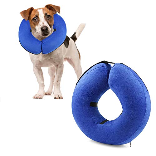 Inflatable Dog Collar, Recovery Cone, After Pet Surgery, Prevent Dogs from Biting & Scratching, Adjustable Thick Strap, Soft Comfortable Donut (L)