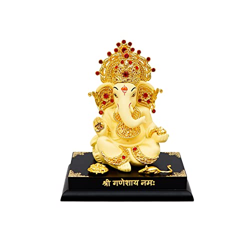 Image of Resin Ganesha Idol - Ganesha Murti Ganpati Idol for Home Decor Puja Car Dashboard Lord Ganesh Murti Gift for Office Desk Cute Figurine White 4 Inch