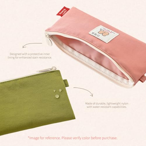 Image of Monolike Happy and Lucky Daily pen case, Mint - Slim Water-Resistant Nylon Pen Pouch, Aesthetic Vivid Stationery Organizer for Office