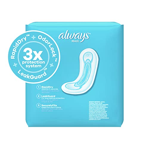 Always Maxi Feminine Pads For Women, Size 1 Regular Absorbency, Multipack, Without Wings, Unscented, 48 Count X 6 Packs (288 Count Total) #TOP1