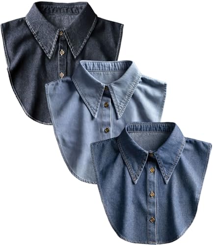 GUZOSJO 3 Pack Fake Collar Detachable Dickey Collar Half Shirts Blouse False Collar Top for Women Girls Outfits (Denim Blue)