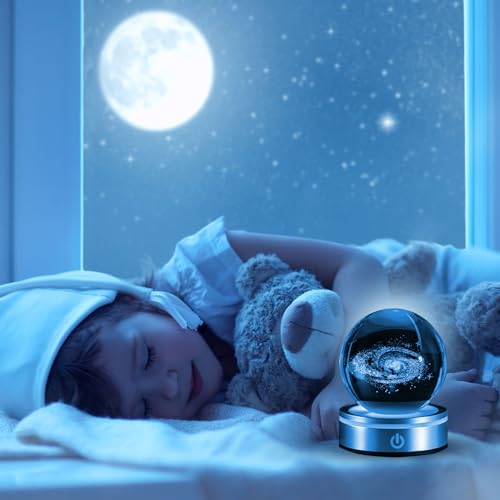 mumisuto 3D Planeten Kristallkugel, Kristallkugel 3D, graviertes Miniatur-Modell, Glaskugel mit Lampensockel, leuchtende Kristallkugel-Ornament, Astronomie-Geschenke für Kinder (Milchstraße)