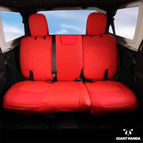 Image of GIANT PANDA Jeep Wrangler 4 Door JL 2018-2026 Full Set Car Seat Covers for Sahara Sport Rubicon Unlimited Willys Without Rear Cup Holder, Customized Faux Leather - (Red)