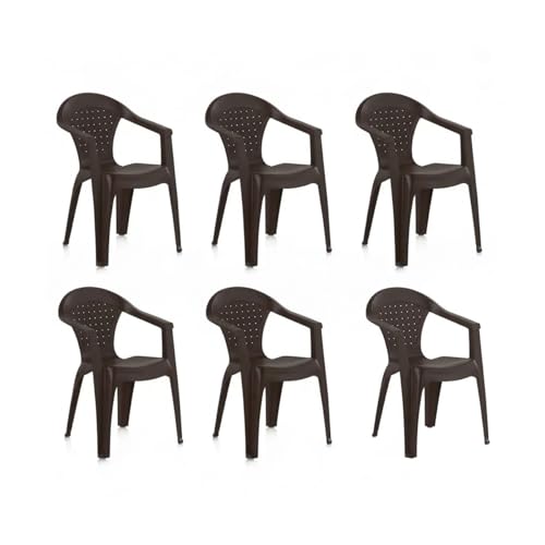 SHAF - Pack 6 Sillas de Jardín Apilables - Exterior Terraza, Balcones y Cualquier Zona de Ocio - Plástico Reciclado Resistente UV - Fabricadas en España - Modelo Dream - Wengué