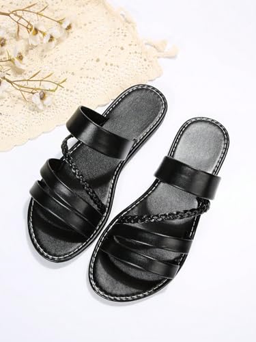 Verdusa Women's Braided Strappy Flat Sandals Summer Slides Open Toe Beach Shoes2