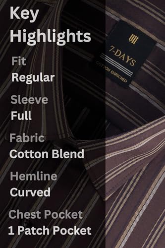 Image of 7-DAYS Men's Premium Striped Formal Shirt - Cotton Rich, Regular Fit, Full Sleeve, with Pocket, Wrinkle Resistant - Stylish Office & Everyday Wear.