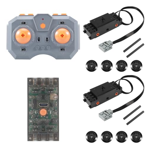 Power Functions Zug Motor Set, QIQIAZI Technik Motoren Set mit Zugmotor mit Achsen & Rädern,Wiederaufladbarer Fernbedienung und Batteriebox, Kompatibel mit vielen Modellen