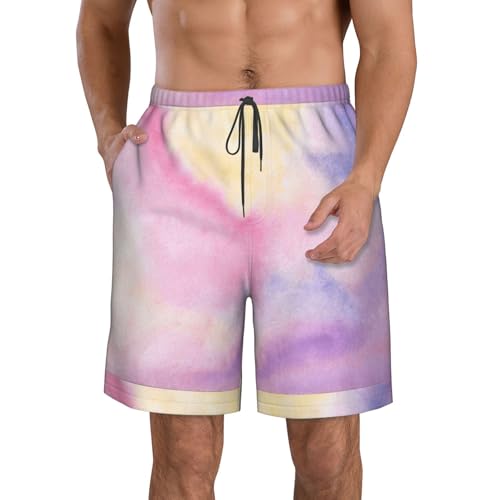 OXbnmm Rainbow. Short de plage d'été pour homme avec poches, taille élastique, blanc, L taille courte