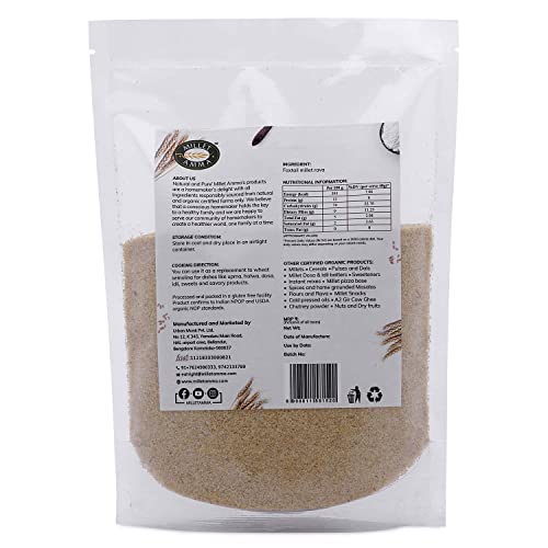 Image of Millet Amma Certified Organic Foxtail Millet Rava - Pack of 1, 1 kg, High Protein, High Fibre, Stone Ground, Healthy and Organic Foods, Vegan, Nutrient Rich, Healthy Living