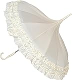 Pagode Regenschirm für Damen, cremefarben mit Rüschen