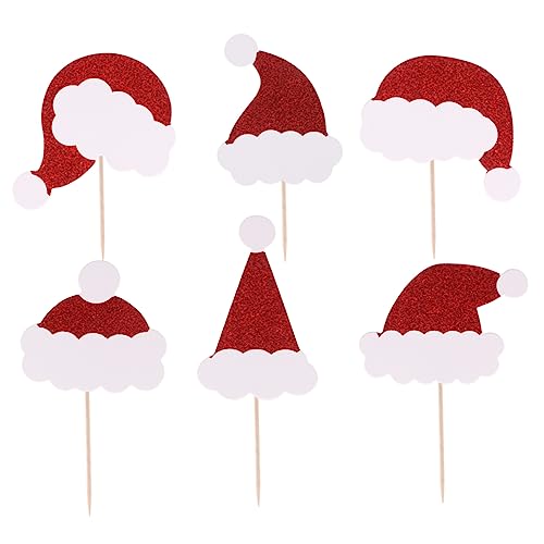 NAMOARLY 24pcs Cake Topper Christmas Food Picks Cocktail Pick Santa Hat Xmas Party Supplies Appetizer Pick Christmas Cake Decorations Christmas Decor Xmas Cake Picks Holiday Snack