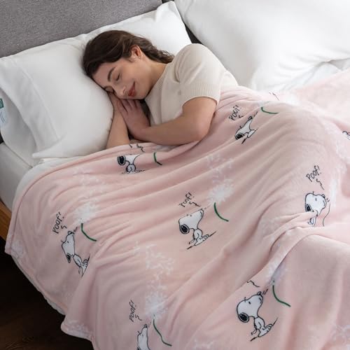 Image of Berkshire Blanket Peanuts VelvetLoft Cute Character Snoopy Plush Blanket,Make A Wish Spring Pink,King 90 in x 108 in (Official Peanuts Product)