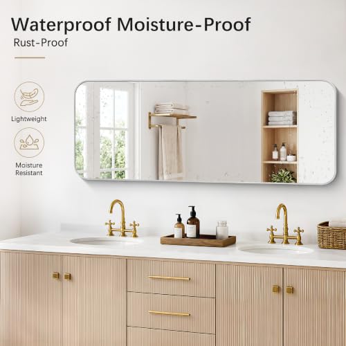 Image of DESBING 60 inchx24 inch Bathroom Mirror for Over Sink, Silver Framed Wall Mirror