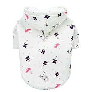 ANIAC Holiday Small Dog Hoodies with Leash Ring Christmas Dog Outfit Winter Snowman Puppy Sweatshirt Xmas Cat Apparel Funny Hooded Coat XS (White, X-Large)