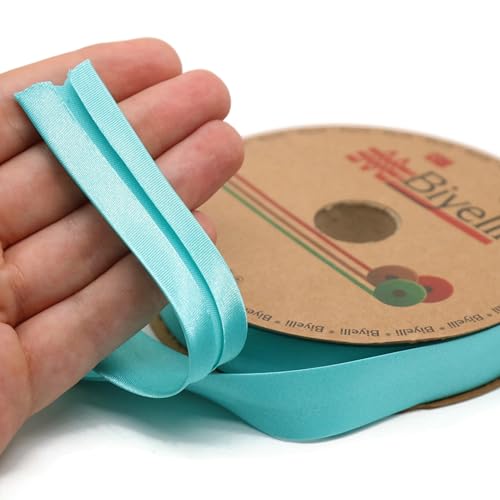 Image of Fold Satin Bias Tape - 99+ Colors - 3 /4 Inches Wide - 27 Yards - Fold Satin Binding Bias Ribbon Fabric Piping Bias Binding Tape for Sewing Clothing DIY Turquoise BYS29