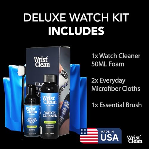 Deluxe Watch Cleaning Kit with Microsuds Tech | Watch Cleaner 50ML Foam, 4oz Refill, Large Watch & Jewelry Cleaner Cloth, Jewelry Cleaning Brush | USA Made (5 piece set)4