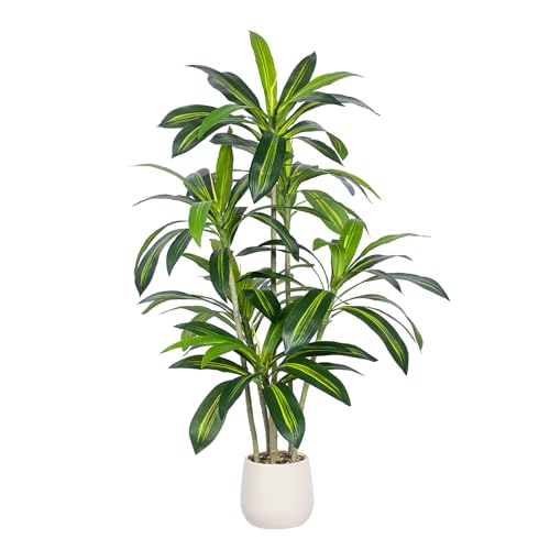 Keeplush【人工観葉植物120cm】フェイクグリーン 大型,84枚葉付の光触媒 観葉植物,白いおしゃれ植木鉢付き&化粧石,室内用 人工観葉樹 大型インテリア 寝室 リビング オフィス 飾り