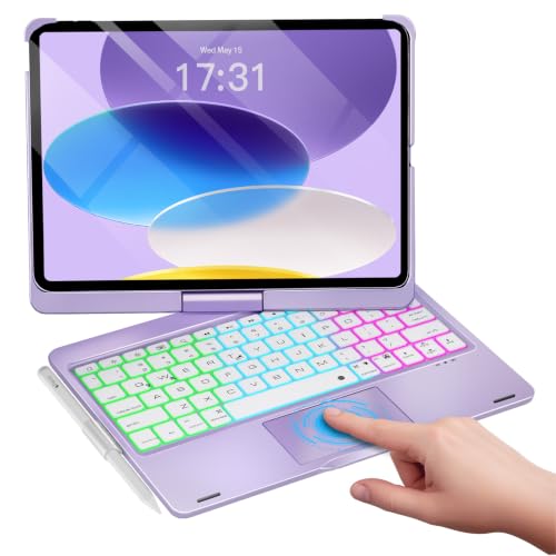 Image of Baisla for iPad (A16) 11th /10th Gen Case with Keyboard, 360 Rotating,Trackpad Keyboard for iPad Air 11(M4 /M3 /M2)&iPad Air 5th /4th /Pro 11 4th /3rd /2nd /1st,Rainbow Backlit with Pencil Holder-Light Purple