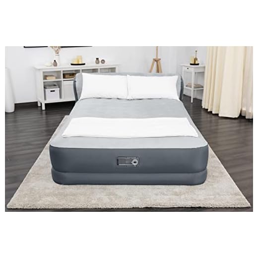 SLEEPLUX Queen Air Mattress with Headboard | Supersoft Snugable Top, Extra Durable Tough Guard | Raised Airbed with Built in Pump + USB Charger (90"x60"x29") Grey