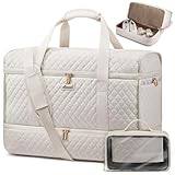LOVEVOOK Large Travel Duffle Bag, Weekender Bags for Women With Shoe Compartment, Overnight Hospital Bag For Women Labor Delivery, Carry on Personal Item Travel Bag, Yoga Gym Duffel Bag, Beige