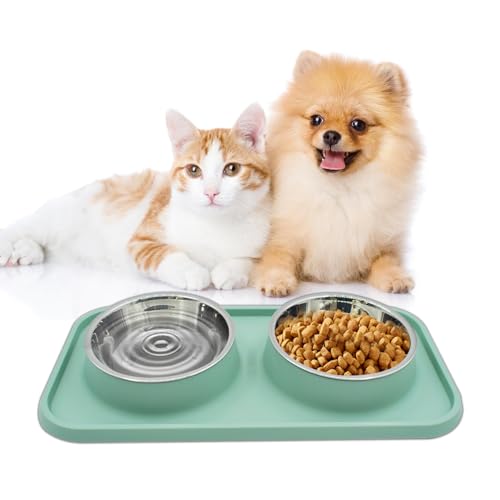 MUYG Double Dog Bowls with Mat