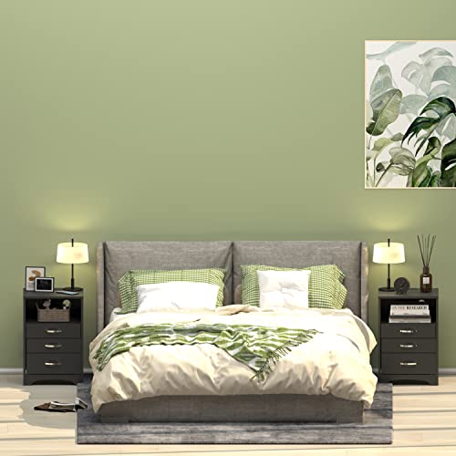 HOSEOKA 3 Drawers Black Nightstand with Charging Station, Side Table with Open Storage Bedside End Table Night Stand Storage Cabinet for Bedroom, Black - Thumbnail 5