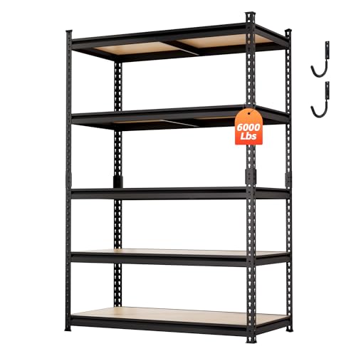 DYNALOAD 6000 Lbs Heavy Duty Garage Shelving, 5-Tier Adjustable Metal Storage Shelves, Boltless Steel Utility Rack for Garage Basement Warehouse, 48" W x 24" D x 72" H