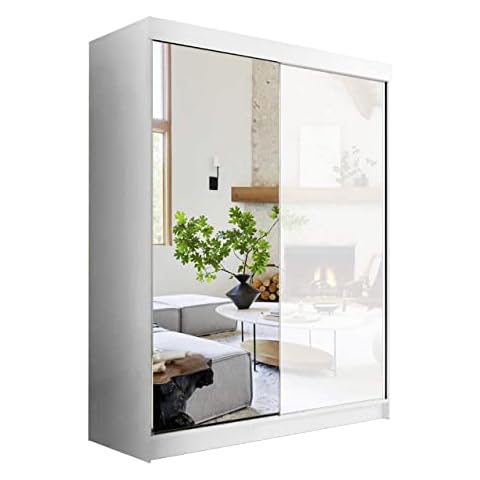 Tyrol High Gloss Free Standing Sliding Mirror Door wardrobe (150cm, White) Cover