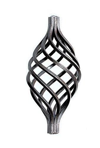 UHRIG Zierteil Zwirbel, schmiedeeisen Korbzwirbel aus Vierkant, Schnörkel für Geländer, Zaun, Zaunstab uvm. Ø 70 mm, Höhe 150 mm