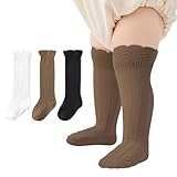 Zando Newborn Girl Knee High Socks Baby Girl Tights Long Ruffle Socks for Girls Baby Stockings Toddler Stockings for Infant 0-6 Months White/Black/Brown