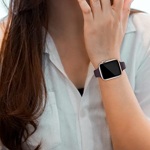 Image of Thin Slim Band Compatible with Apple Watch 38mm 40mm 41mm 42mm 44mm 45mm 46mm 49mm, Replacement Silicone Sport Strap for iWatch Series 11 /10 /9 /8 /7 /6 /5 /4 /3 /2 /1 Ultra SE Women Men, Dark Cherry