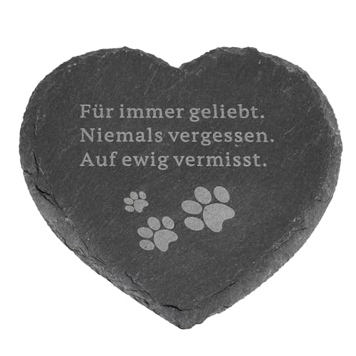 dio only for you Schiefer-Herz Pfote 12x12cm, Trauerherz, Gedenkstein für Haustier mit Gravur, Gedenkstein für Hund und Katze