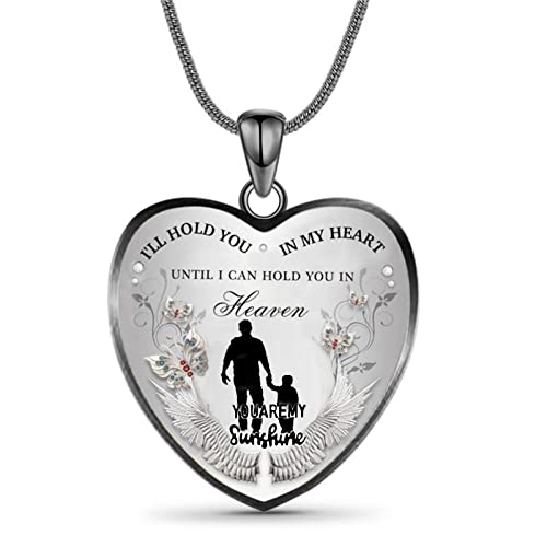 Drawelry Photo Heart Memorial Necklace: Personalized Silhouette Family Picture Memory You Are My Sunshine With Wings Snake Chain Pendant Valentine's Christmas Jewelry Gifts For Men Women Him Her Mom (20''(50Cm), Father&Son, Black) #TOP11