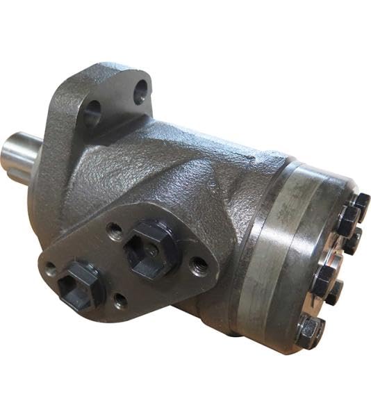 Hydraulikmotor M+S Hydraulic, Typ MP40CD, Schluckvolumen 40 cm3/U, Anschlüsse (seitlich): G 1/2‘‘, Welle: Ø 25 mm zylindrisch, Modell Längsschieberventil, Ovalflansch 2-Loch SAE A