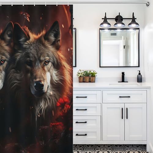 Rideau de douche loup tissu lavable imperméable 140x183cm salle de bain