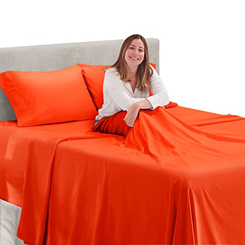 Image of Hearth & Harbor Extra Deep Pocket Bed Sheet Set - 3 Piece Hotel Luxury Sheets Fits Up to 24 inch Thick Mattress - Twin - Orange