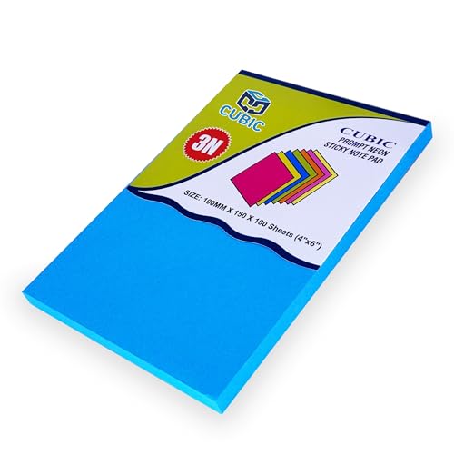 Image of Cubic Prompt Neon Sticky Notes - Pack of 1 | Blue | 10cm x 15cm (4 inchx6 inch) | 100 Sheets Each | Large Self-Adhesive Note Pads for Office | Home | School | to-Do Lists
