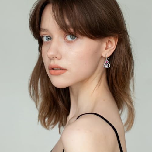 Pug Earrings with Heart Birthstone 925 Sterling Silver Dog Earrings Pug Jewelry Gifts for Women Lover4