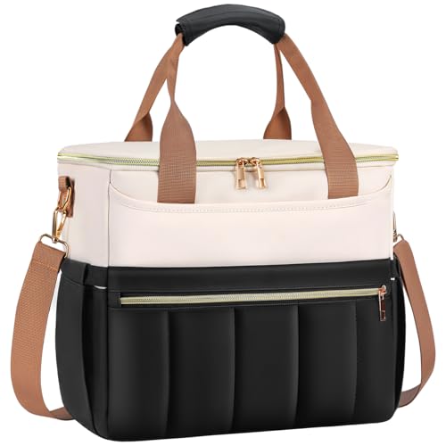 ISEYOU Borsa Termica Porta Pranzo, Apertura Larga Borse Porta Pranzo con 6 Tasche, Grande 14,7L Impermeabile Borsa Frigo con Spallacci Regolabili e Porta Bottiglia per Lavoro, Picnic, Scuola e Viaggi