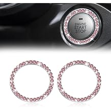 2 Pcs Crystal Rhinestone Car Engine Start Stop Decoration Ring, Push to Start Button Cover, Bling Car Accessories for Women, Key Lgnition Starter Knob Ring Pink