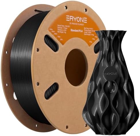 ERYONE PLA Filament 1.75mm, 3D Printer Filament PLA, -0.03mm, 1kg(2.2lbs)/Spool, Carbon Black
