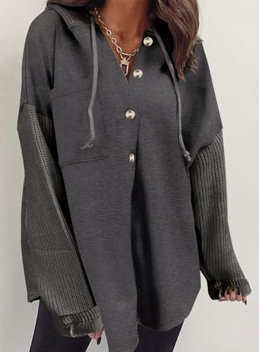 Image of SHEWIN Women Oversized Hooded Sweatshirt Loose Fit Casual Button Hoodies with Pocket 2026
