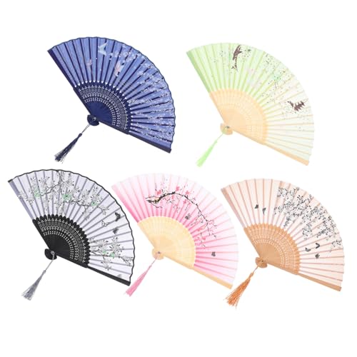 COOLHIYA 5 Piezas Plegables Retro para Decoración y Baile Ventiladores de Mano Chinos Elegantes y Práctico Vintage Diseño Resistente