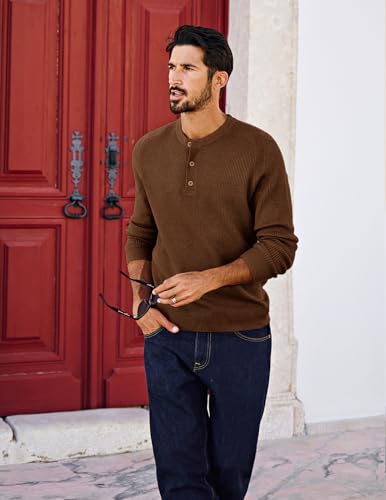 Pj Paul Jones Men'S Henley Sweater Lightweight Basic Pullover Sweaters For School Coffee thumb #1