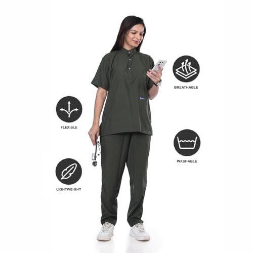 Image of Women's 5-Pocket Scrub Suit | Set of Top & Pant | Half Sleeves | Mandarin Collar | Breathable Polyviscose Fabric | Comfortable | Durable | Uniform for Doctors Nurse & Dentist MH 5XL