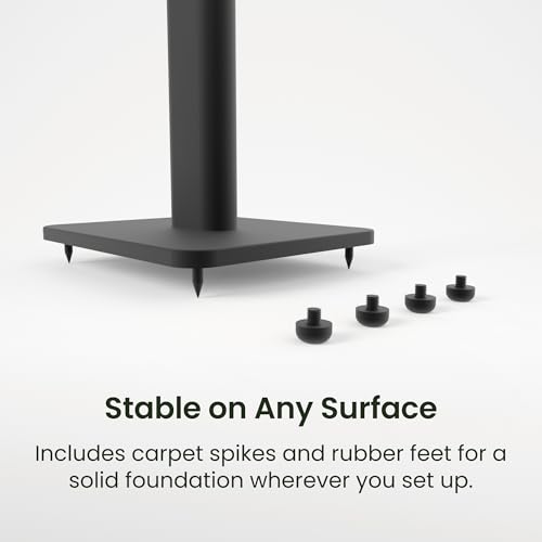 Image of Kanto SPH Universal Height Adjustable Floor Speaker Stands for Bookshelf Speakers up to 30 lb (13.6 kg) | 24 inch-42 inch Height Adjustment | Internal Cable Management | Pair | Black