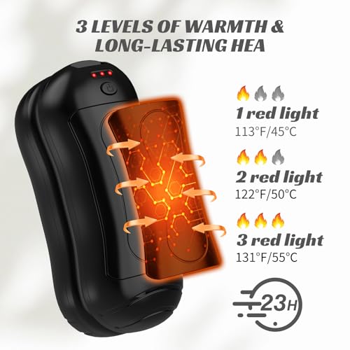 FANDLISS Elektrischer Handwärmer Wiederverwendbar 2 Pack, 6000 mAh USB Taschenwärmer Wiederaufladbar, Magnetisches Design, Tragbar für Weihnachten/Outdoor/Camping, Schwarz