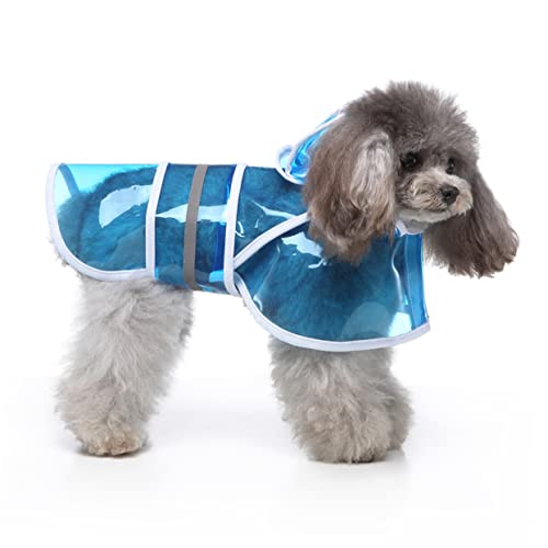 ifundom 防水犬用レインコート 帽子付き 反射テープ付き 中型犬用 犬服 ブルー 旅行や雨の日に 撥水素材を使用 可能なストラップでフィット感 耐久性ある縫製