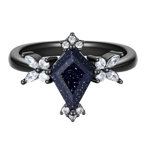 Black Women's Promise Ring with Blue Sandstone - Personalized Engraving Available